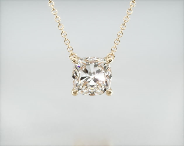 necklaces, diamond pendants, 14k yellow gold cushion shape diamond