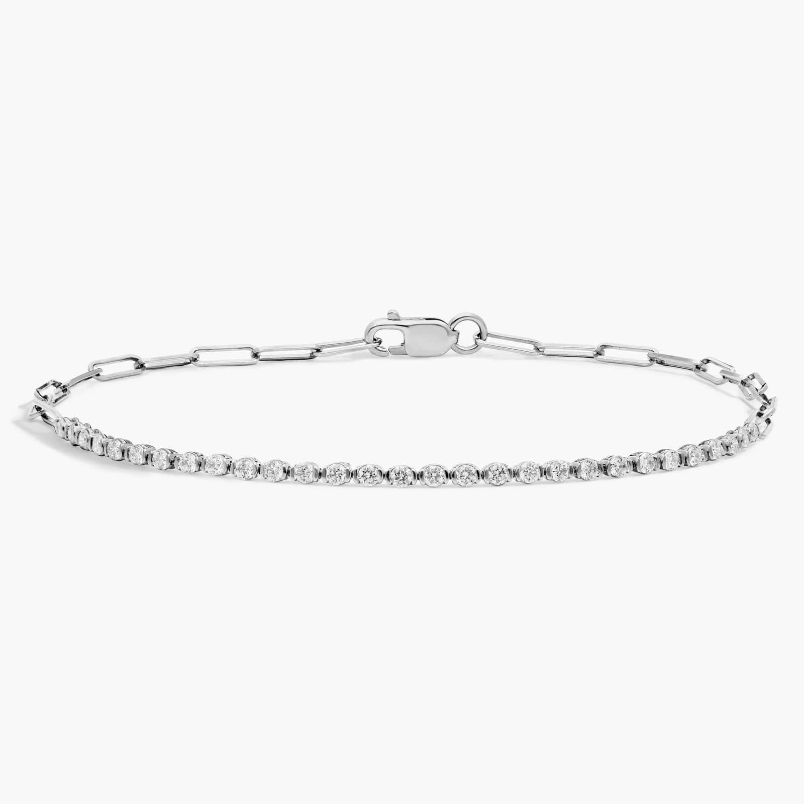 Mini Half Tennis Bracelet With 0.50 ctw Round Partial Bezel Diamonds In 14k White Gold