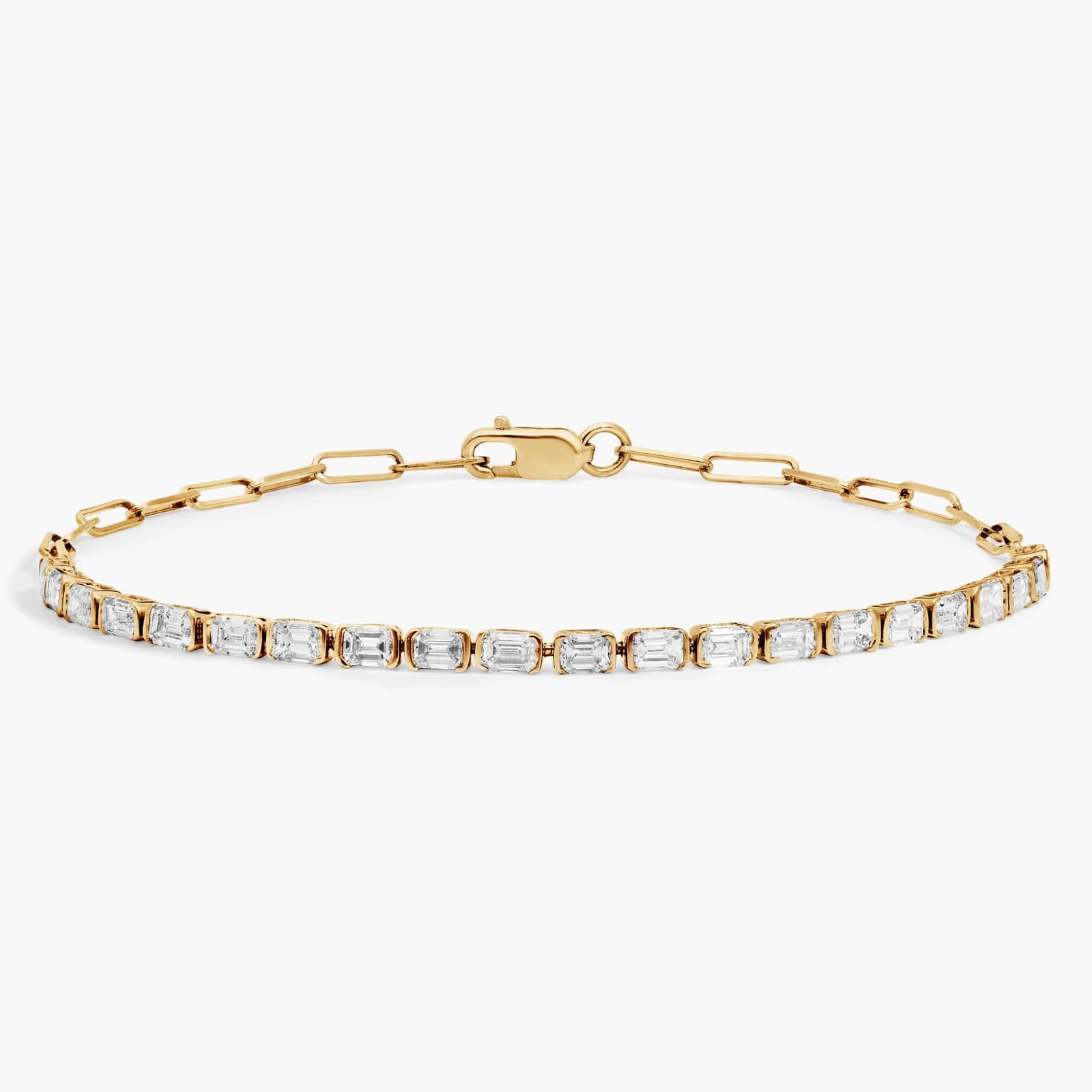 Mini Half Tennis Bracelet With 2 ctw Emerald Cut Diamonds In 14k Yellow Gold