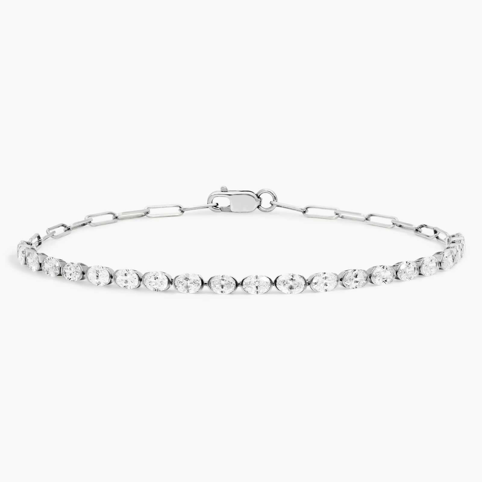 Mini Half Tennis Bracelet With 2 ctw Oval Cut Lab-Grown Diamonds In 14k White Gold