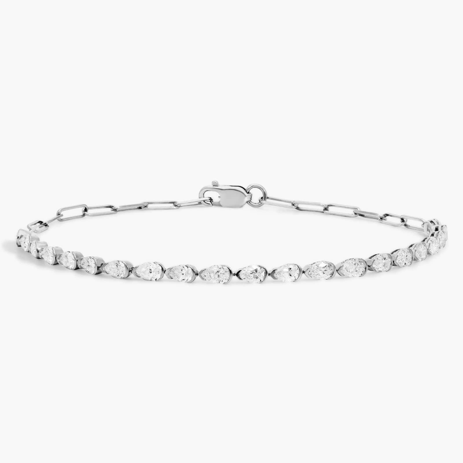 Mini Half Tennis Bracelet With 2 ctw Pear Cut Lab-Grown Diamonds In 14k White Gold