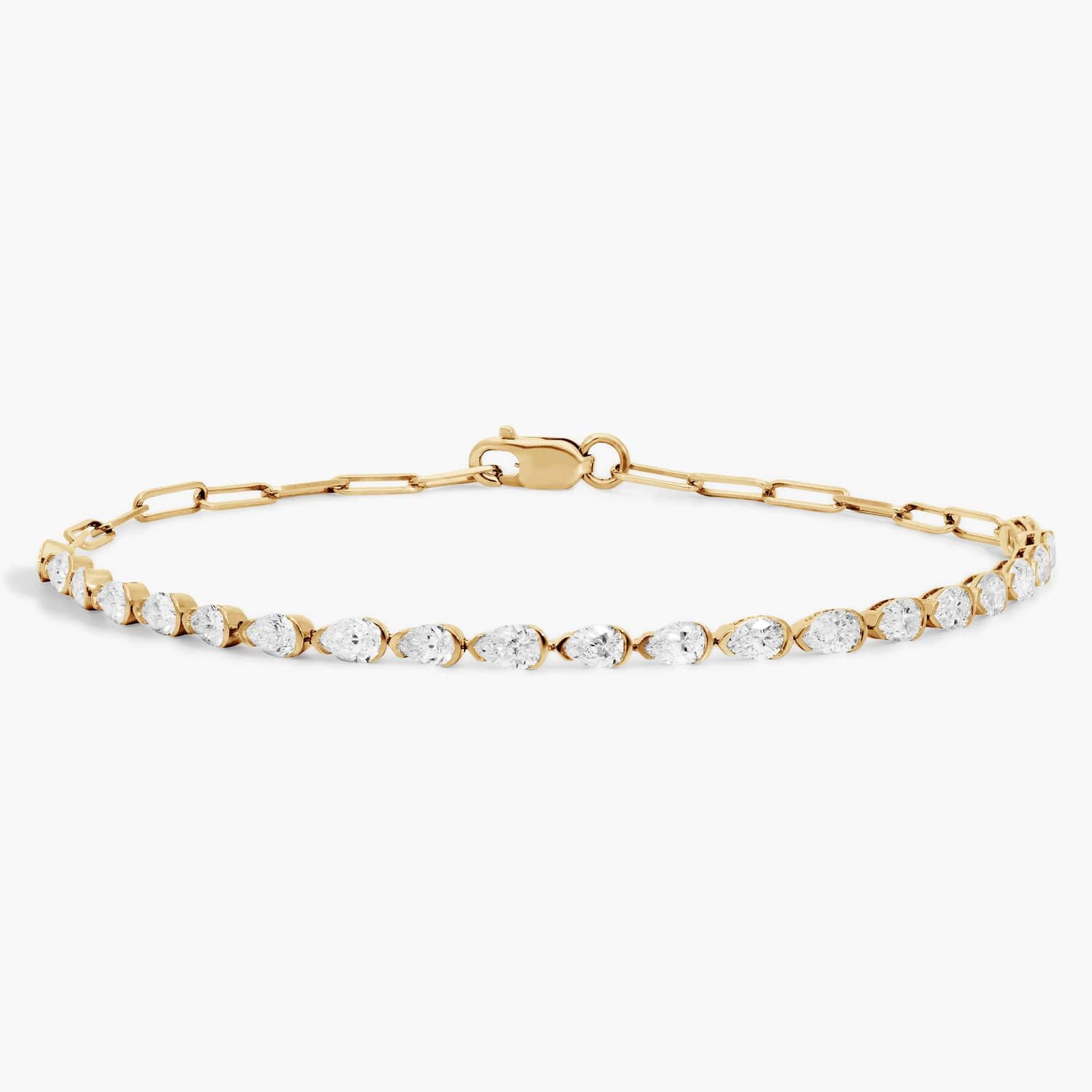Mini Half Tennis Bracelet With 2 ctw Pear Cut Diamonds In 14k Yellow Gold