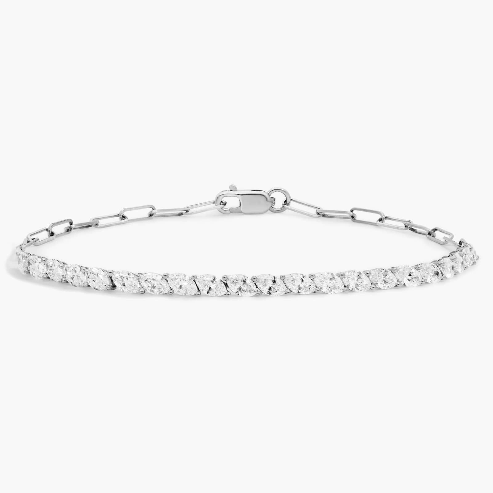 Mini Half Tennis Bracelet With 2 ctw Marquise Cut Diamonds In 14k White Gold