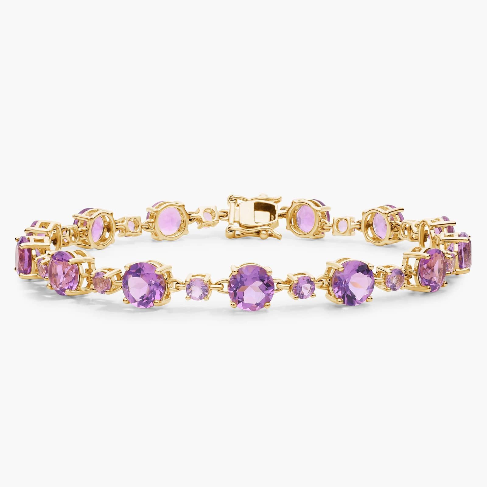 Amethyst and Rose De France Alternating Bracelet In 14k Yellow Gold