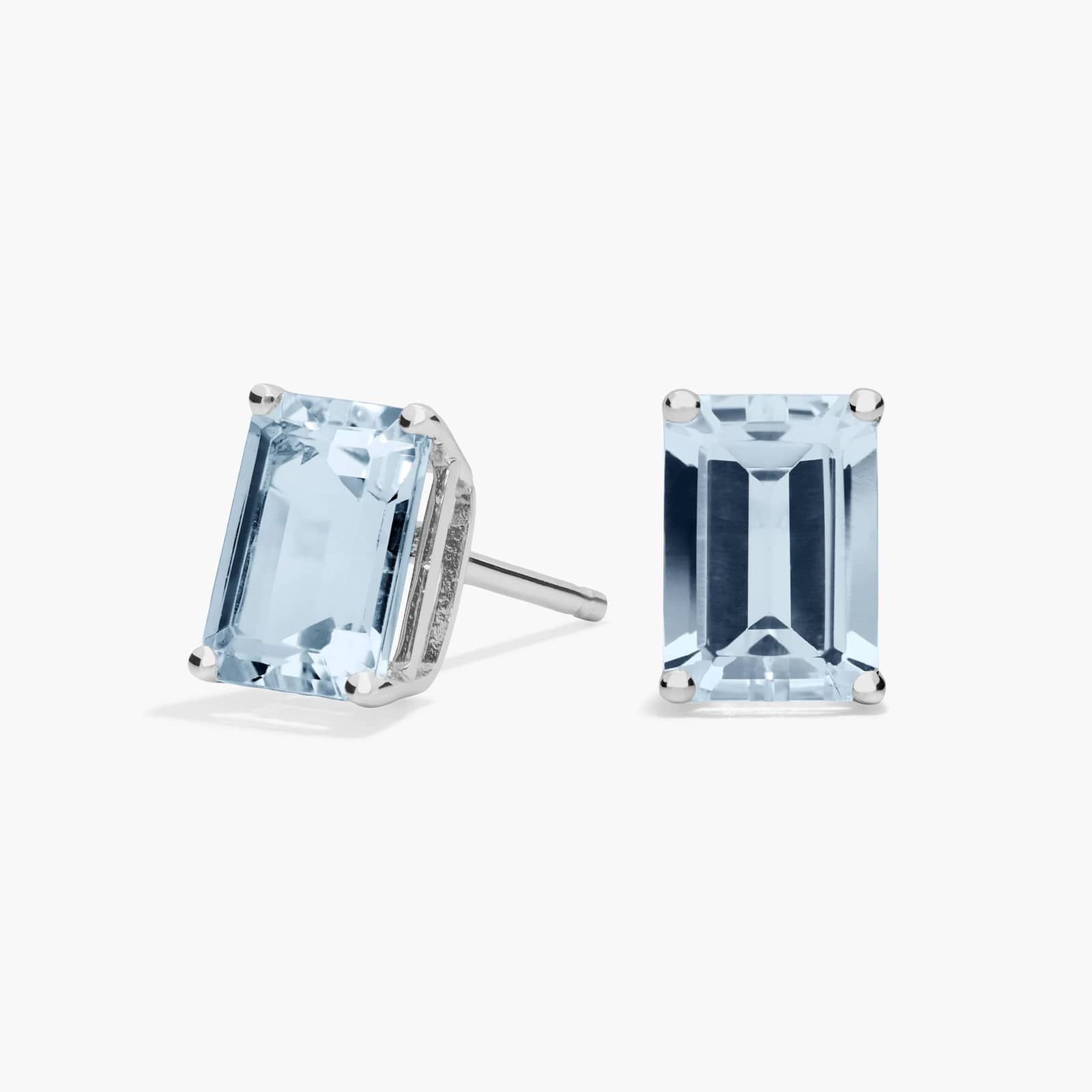 Emerald Cut Birthstone Aquamarine Stud Earrings In 14k White Gold (7X5mm)