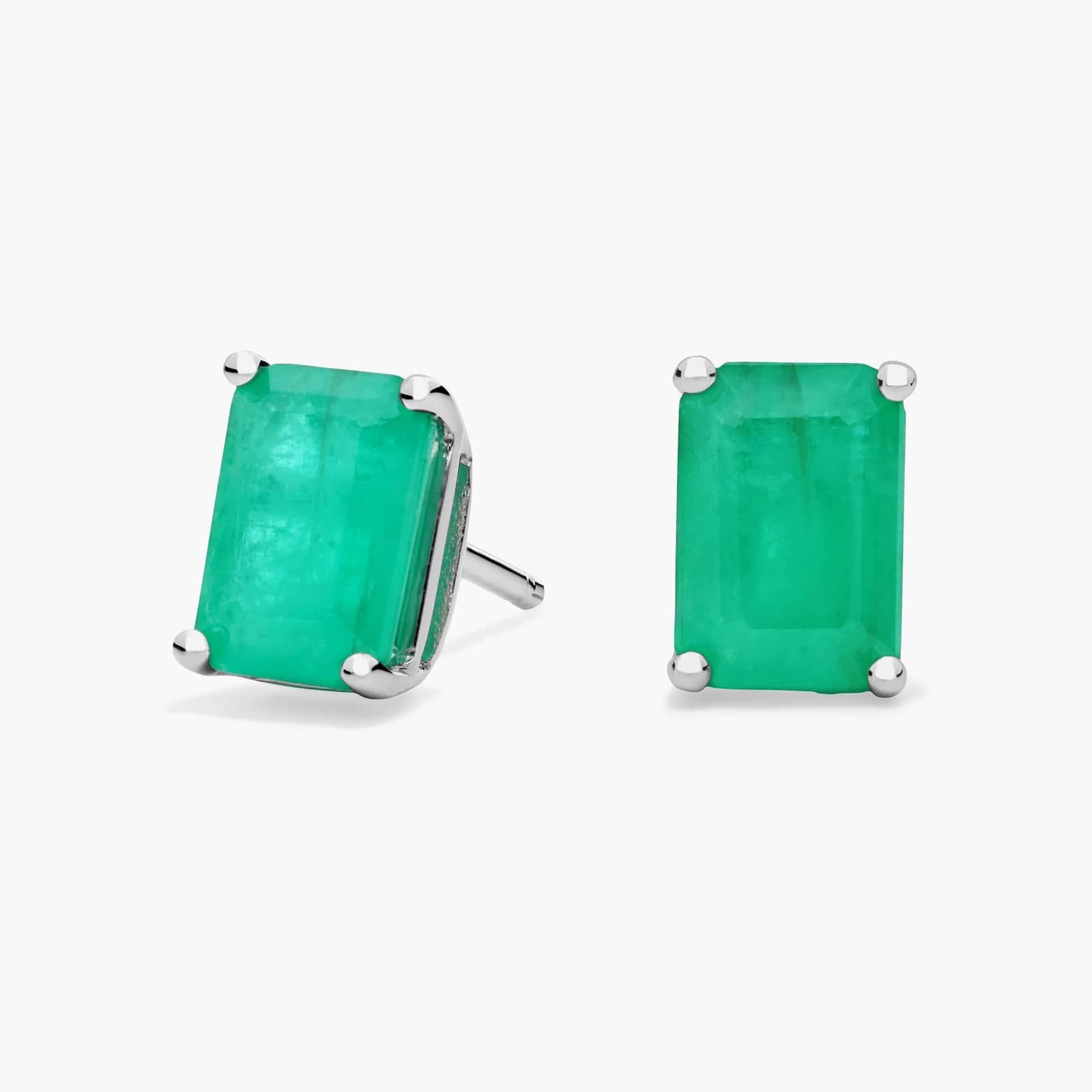 Emerald Cut Birthstone Emerald Stud Earrings In 14k White Gold (7X5mm)