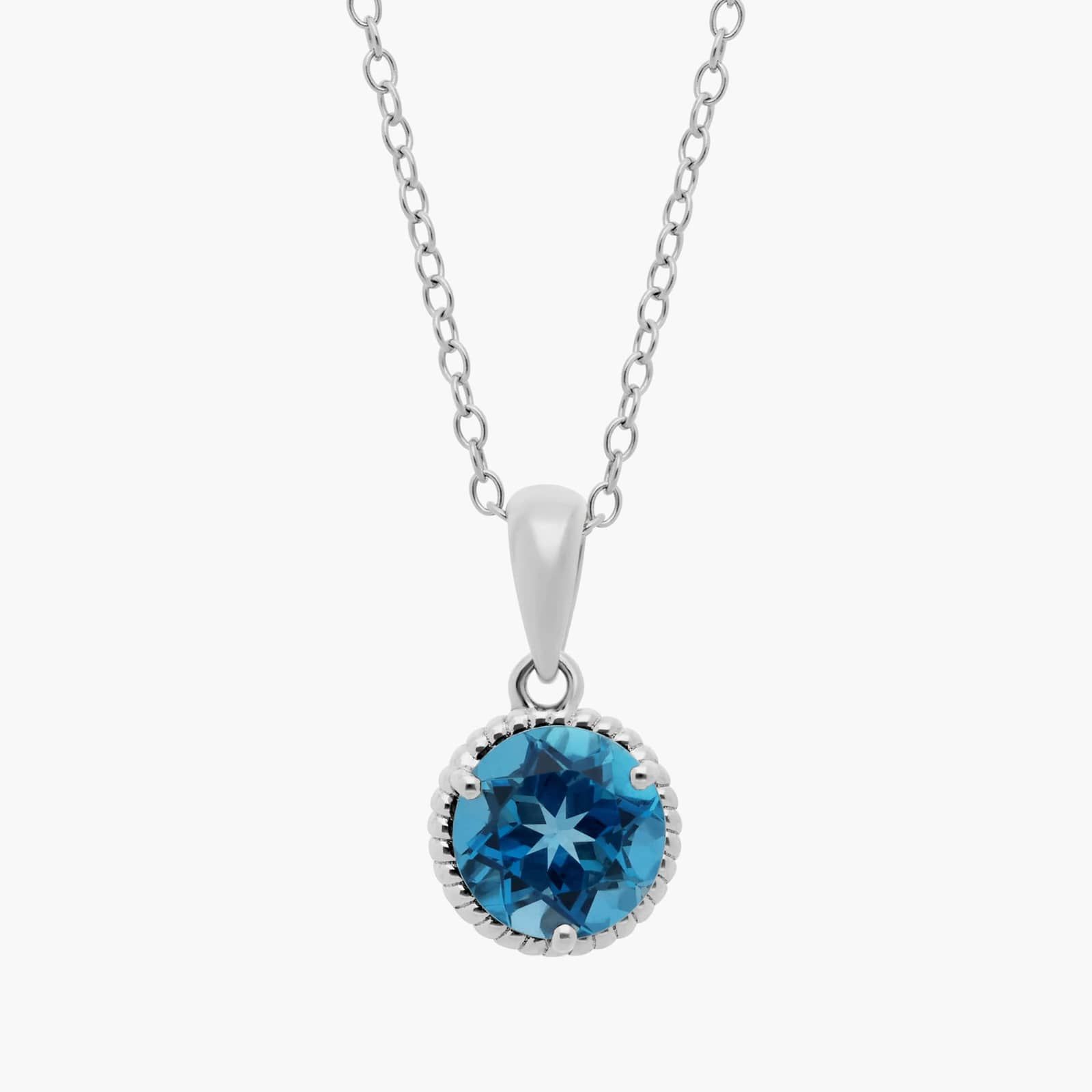London Blue Topaz Rope Pendant Necklace In Sterling Silver (7mm)