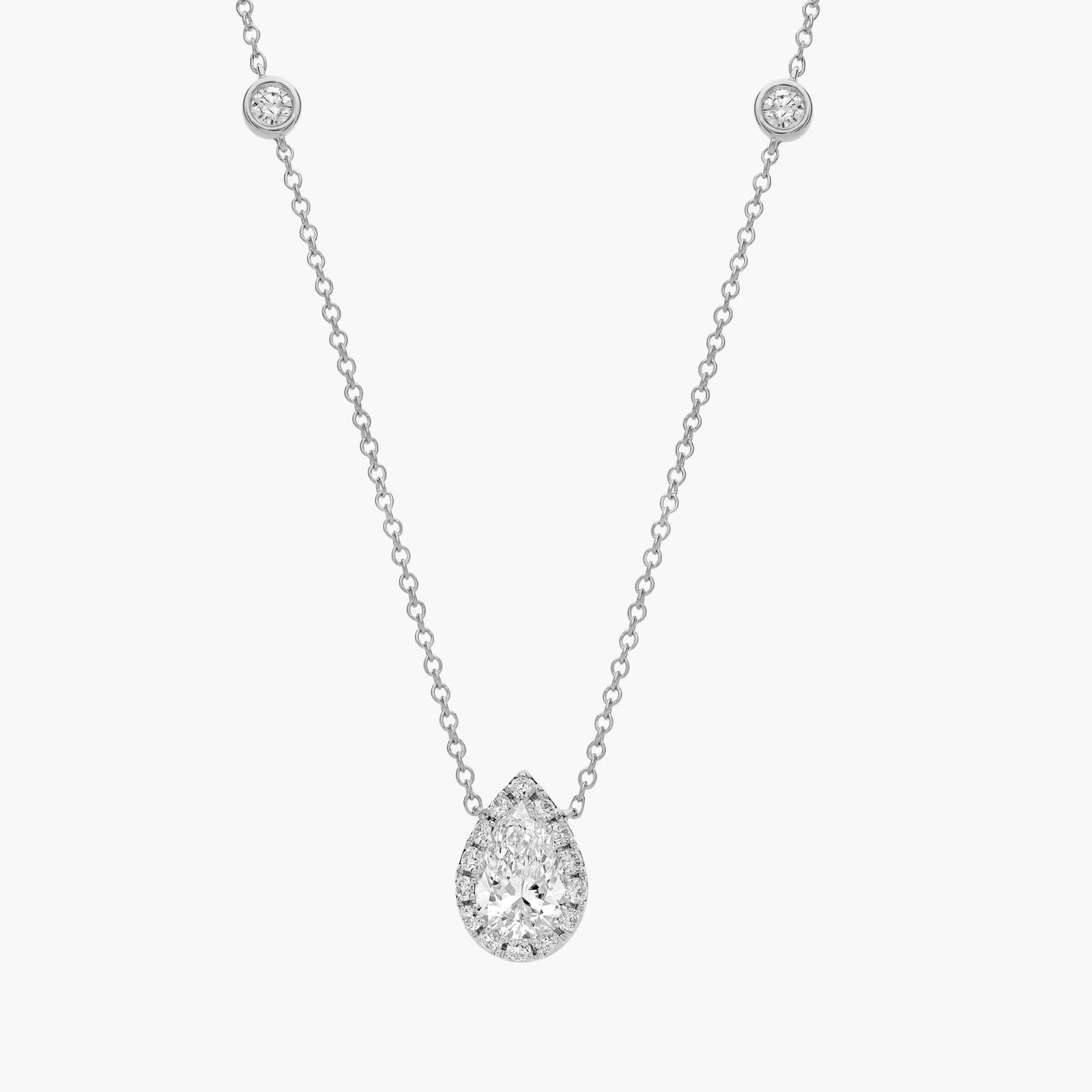 Lab Grown Diamond Pear Halo Station Pendant Necklace In 14k White Gold (1 5/8 ct. tw.)