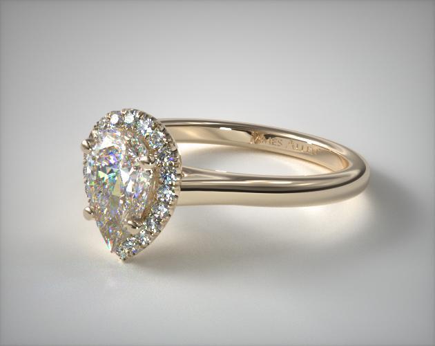 Pave Halo Diamond Engagement Ring Pear Center  14K Yellow Gold  17301Y14