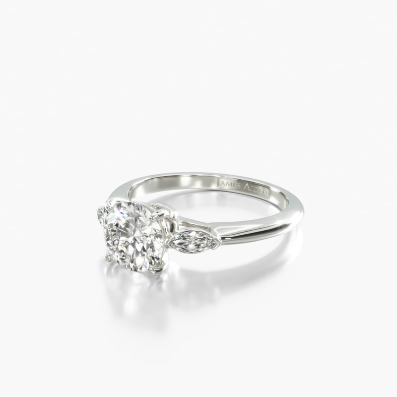 Cushion Three Stone 3.05 CT Engagement Ring in 14K White Gold