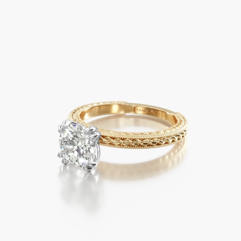 Asscher Solitaire 0.3 CT Engagement Ring in 14K Yellow Gold