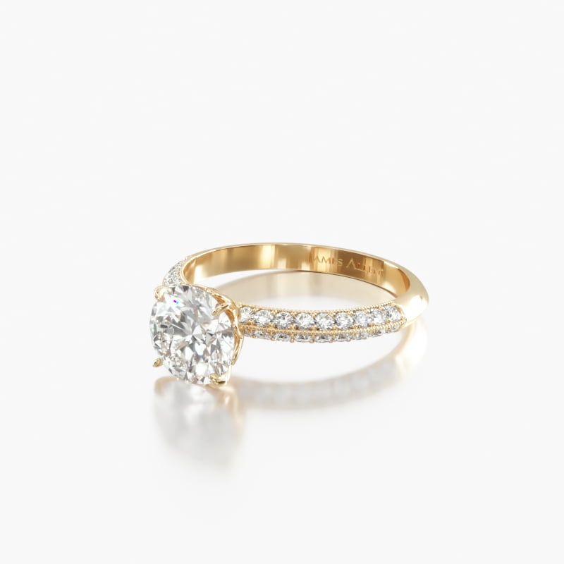Emerald Solitaire Pave 1.7 CT Engagement Ring in 14K Yellow Gold