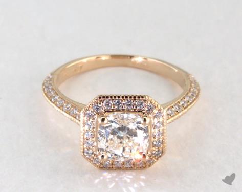 1 00 Carat Cushion Cut Halo Engagement Ring In 14k Yellow Gold