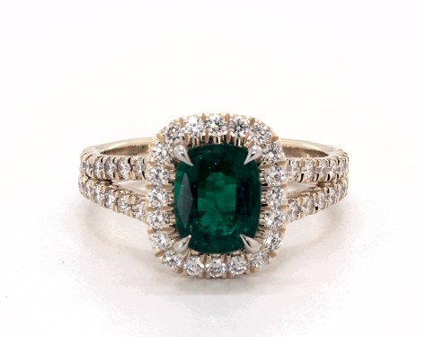 1 10 Carat Green Emerald Cushion Cut Halo Engagement Ring In 14k