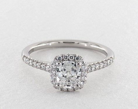 0 75 Carat Cushion Cut Halo Engagement Ring In 14k White Gold