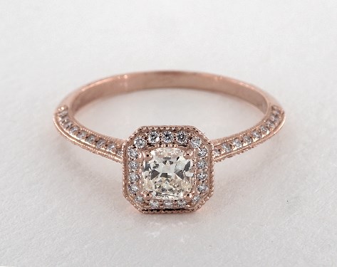 0 52 Carat Cushion Cut Halo Engagement Ring In 14k Rose Gold 1824402