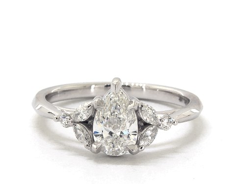 0.75 Carat Pear Shaped Side stones Engagement Ring in 14K White Gold