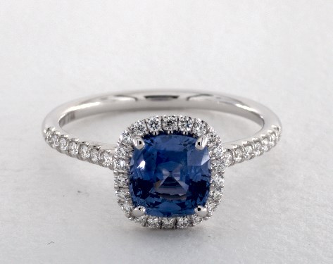 1 69 Carat Blue Sapphire Cushion Cut Halo Engagement Ring In 14k