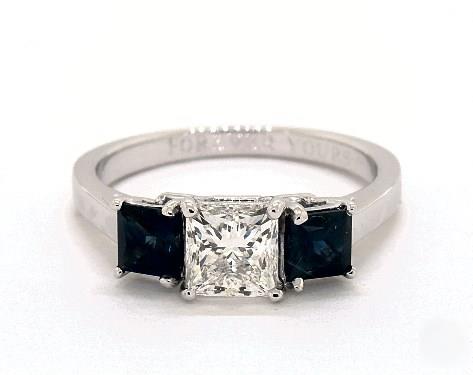 1.01ct Princess Side Princess-Sapphire Ring w/ Side Blue Sapphires in 2.2mm 18K White Gold by James Allen