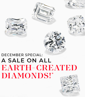 An assortment of loose diamonds in different shapes. Limited time sale on all Earth-Created Diamonds.