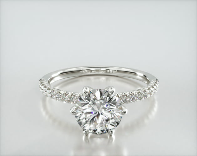 Petite French Pave Engagement Ring Embellished With a Six Prong Signature Head s02ph02wb