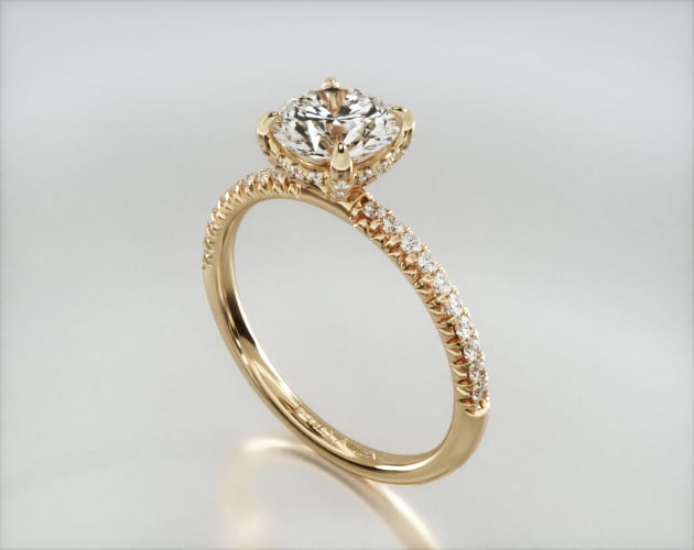 Petite French Pavé Engagement Ring Embellished With a Classic Pavé