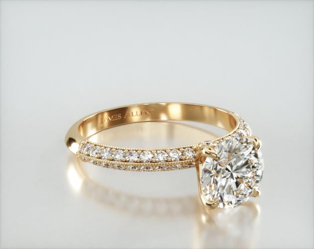 Knife Edge Pavé Engagement Ring Embellished With a Four Prong Signature