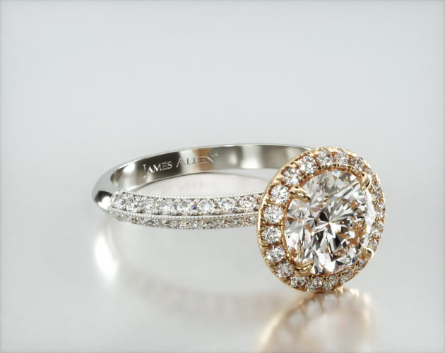 Knife Edge Pavé Engagement Ring Embellished With a Single Row Pavé Halo