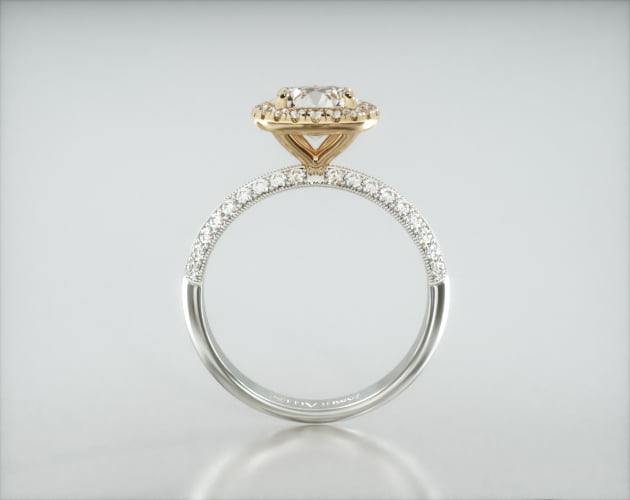 Knife Edge Pavé Engagement Ring Embellished With a Single Row Pavé Halo