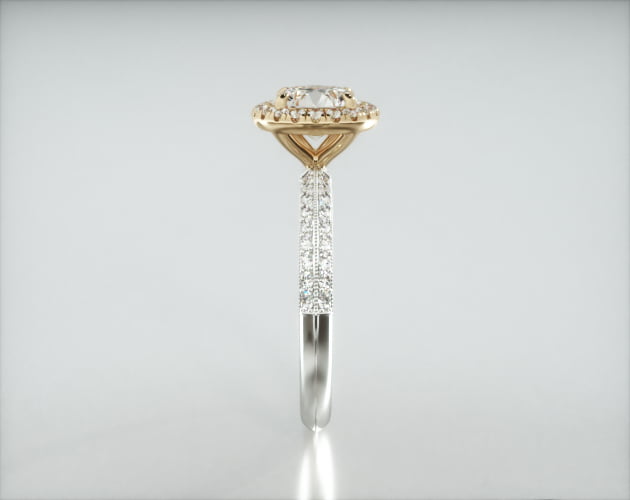 Knife Edge Pavé Engagement Ring Embellished With a Single Row Pavé Halo