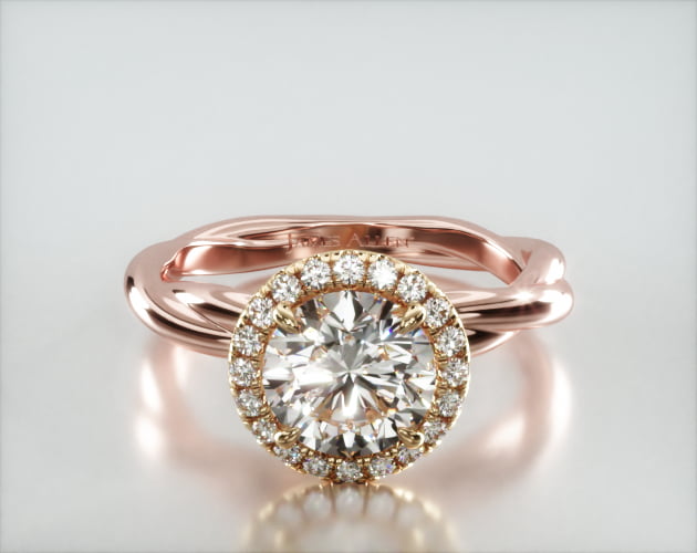 Rope Solitaire Engagement Ring Embellished With a Single Row Pavé Halo
