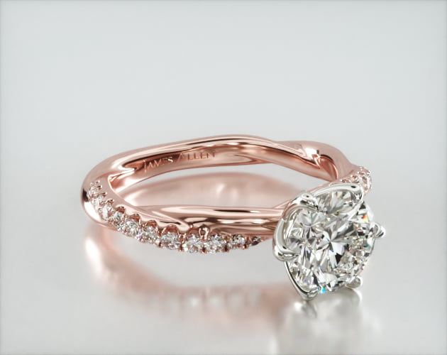 Rope Pavé Engagement Ring Embellished With a Scalloped Six Prong Head ...