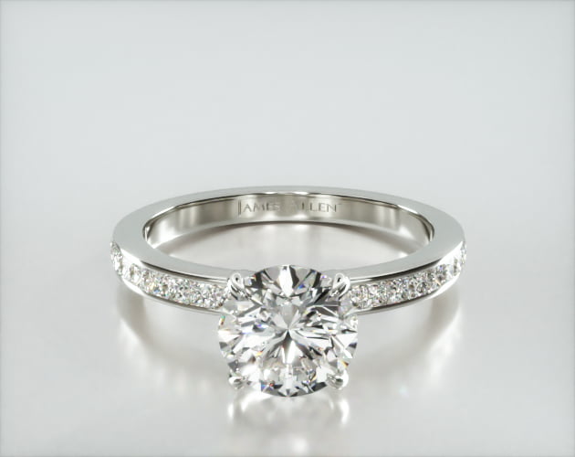 Channel Set Princess Cut Diamond Engagement Ring Embellished With a Four Prong Signature Head With Sapphire Bridge Accent s12w14h06pb