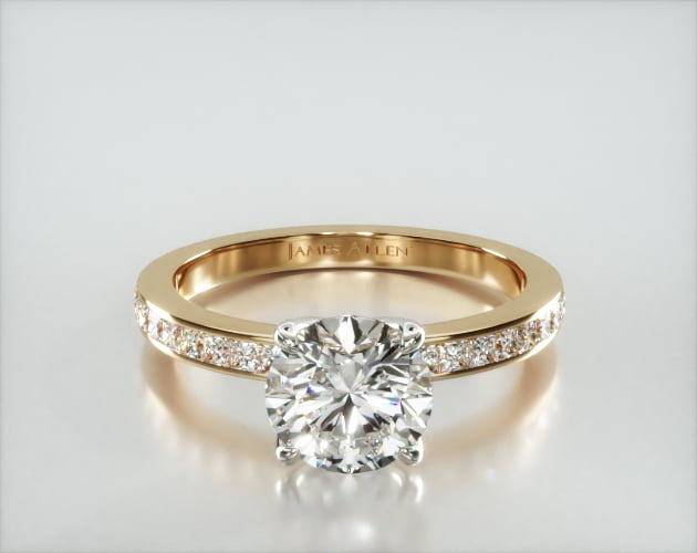 Channel Set Princess Cut Diamond Engagement Ring Embellished With a Four Prong Tulip Basket Head