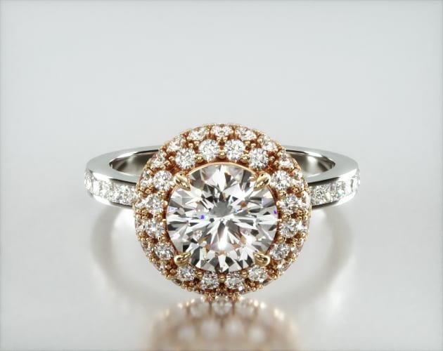 Channel Set Princess Cut Diamond Engagement Ring Embellished With a Falling Edge Pave Halo Head s12w14h14y14b