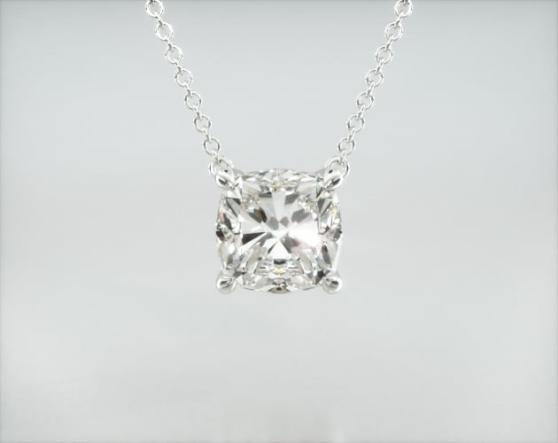 14K White Gold Cushion Shape Diamond Solitaire Pendant (Mounting)