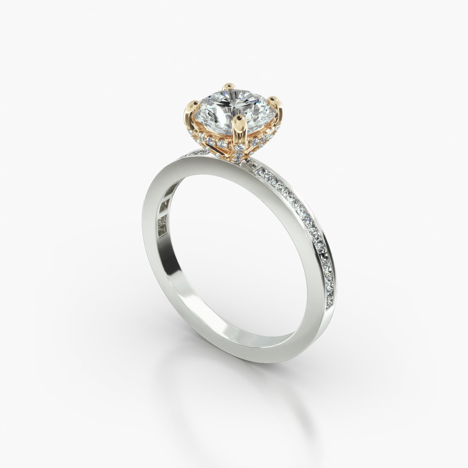 Channel Set Princess Cut Diamond Engagement Ring Embellished With a Classic Pave Basket Head s12ph04y14b