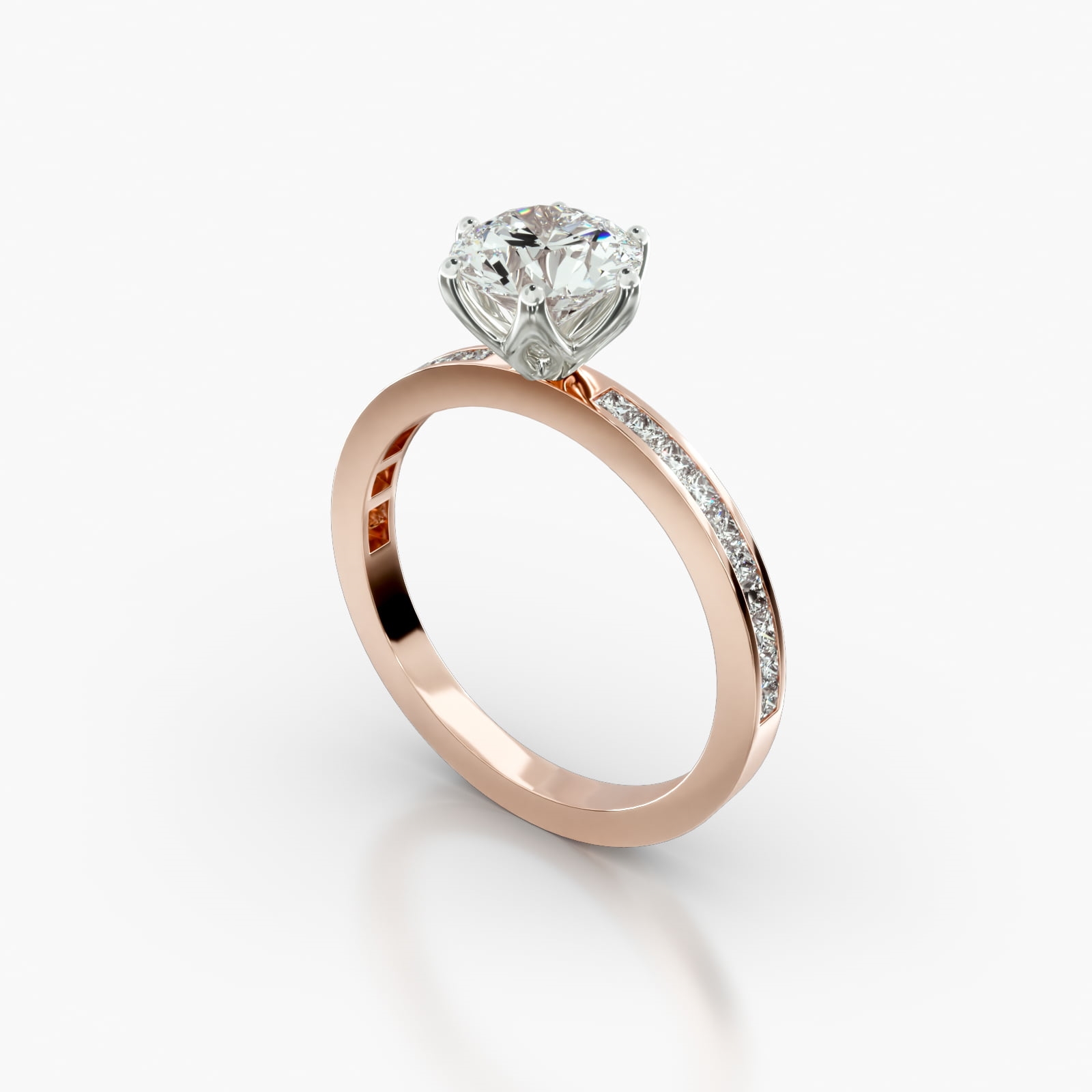 Channel Set Princess Cut Diamond Engagement Ring Embellished With a Scalloped Six Prong Head s12r14h09pb