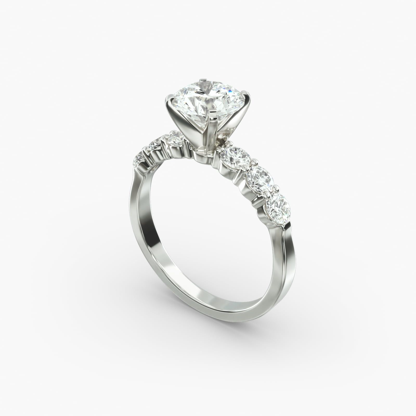 IGI 1.97 Carat J-VS2 Excellent Cut Round Diamond Common Prong Six Round  Diamond Engagement Ring