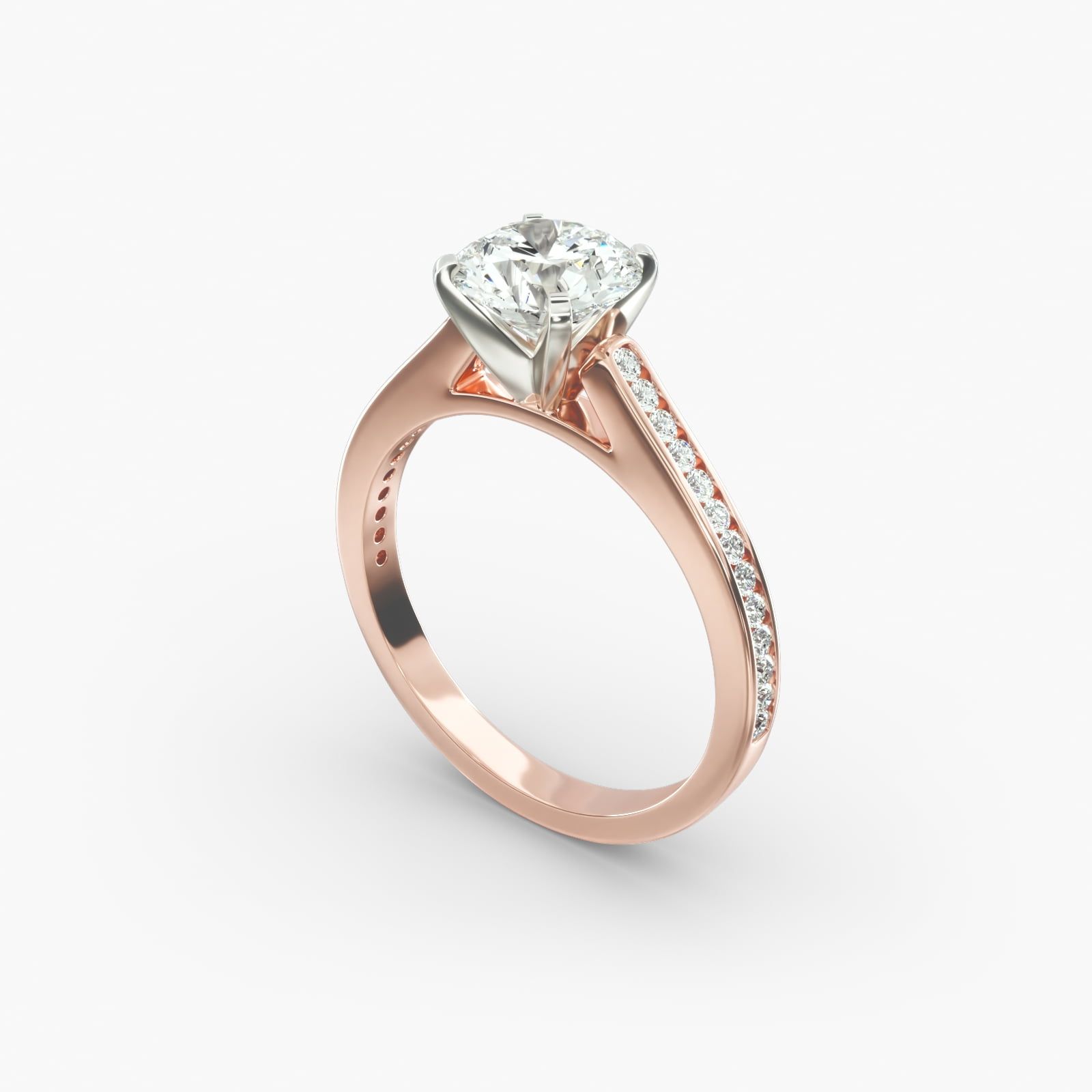 14K Rose Gold Thin Channel Set Round Shaped Diamond Engagement Ring