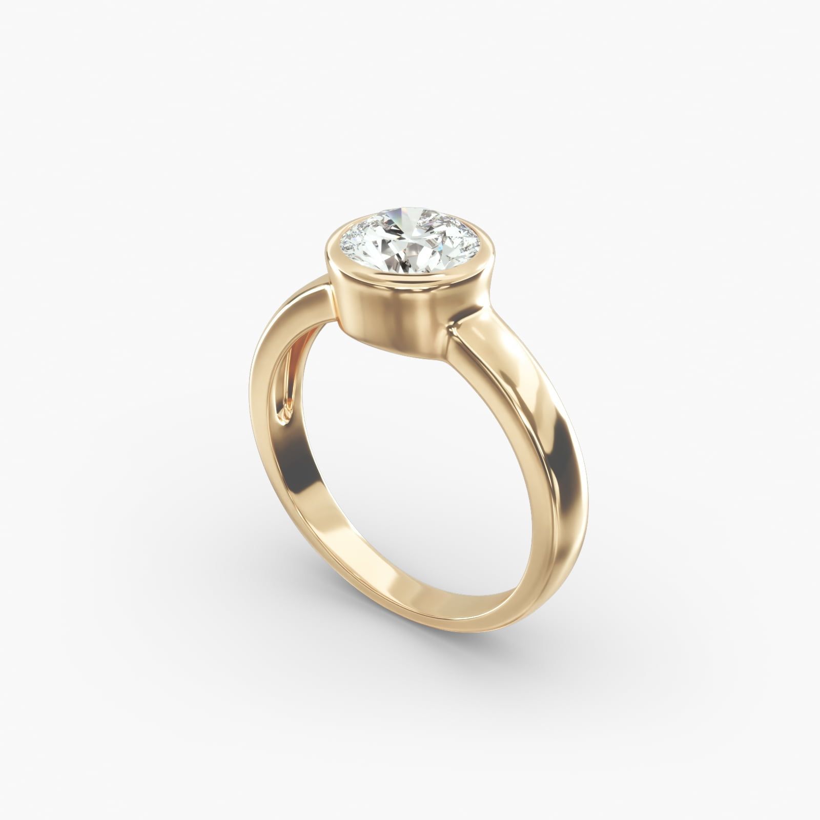 14K Yellow Gold Bezel Set Round Shaped Diamond Solitaire Ring