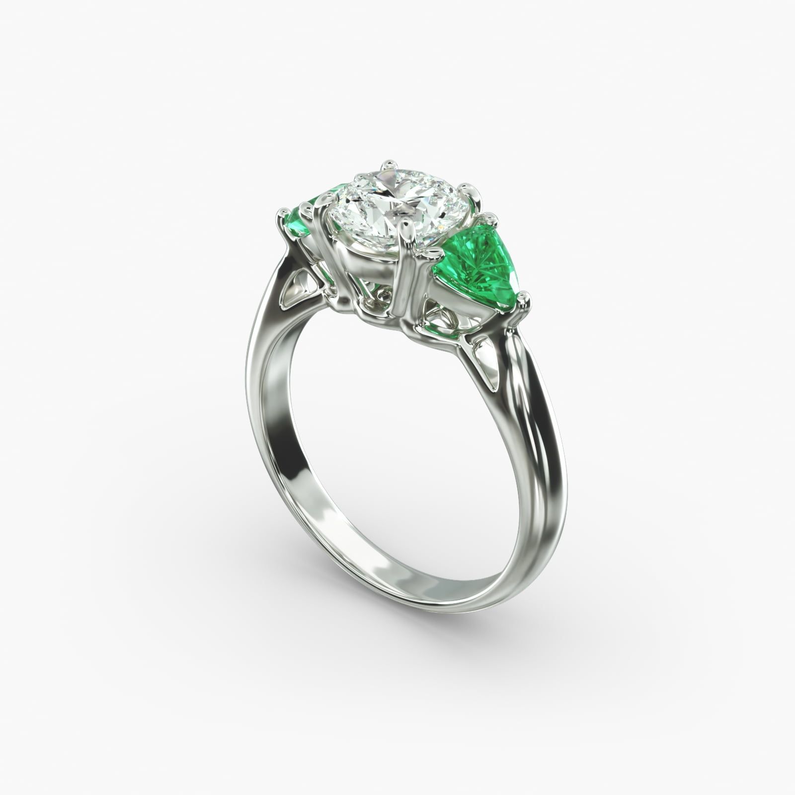 Platinum Three Stone Trillion Shaped Emerald Engagement Ring 11159p