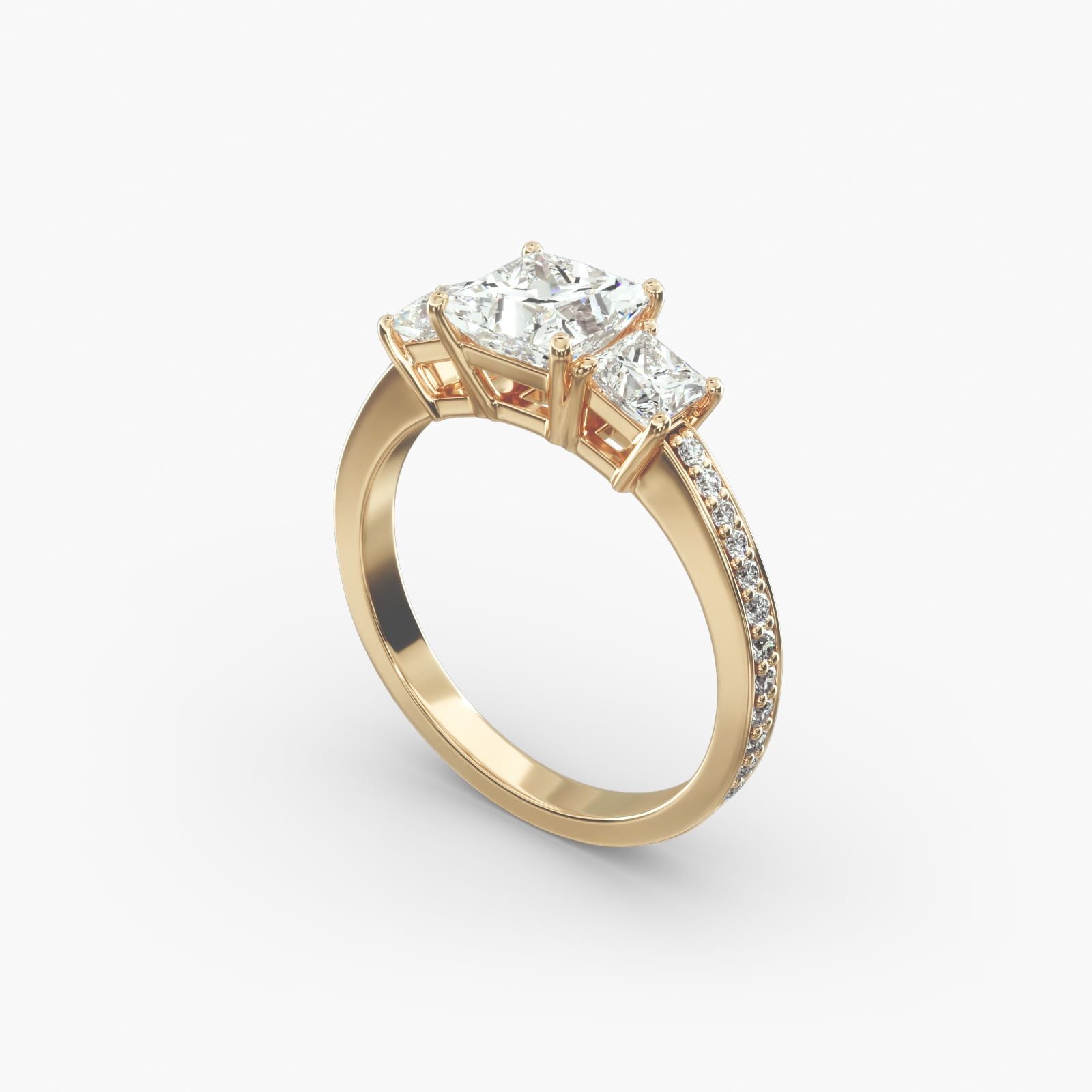 18k Yellow Gold Three Stone Princess and Pave Set Diamond Engagement Ring 11180y