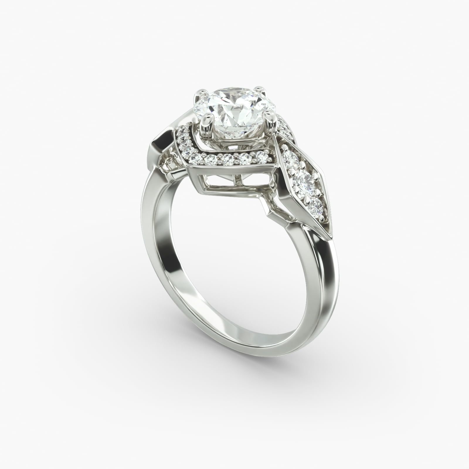 14K White Gold Art Deco Geometric Diamond Engagement Ring