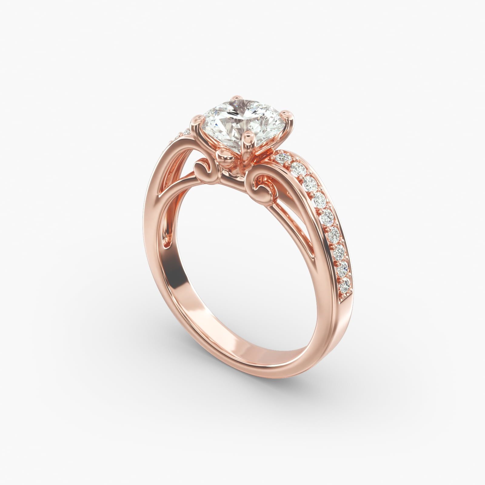 14K Rose Gold Arched Scroll Diamond Engagement Ring 17028r14
