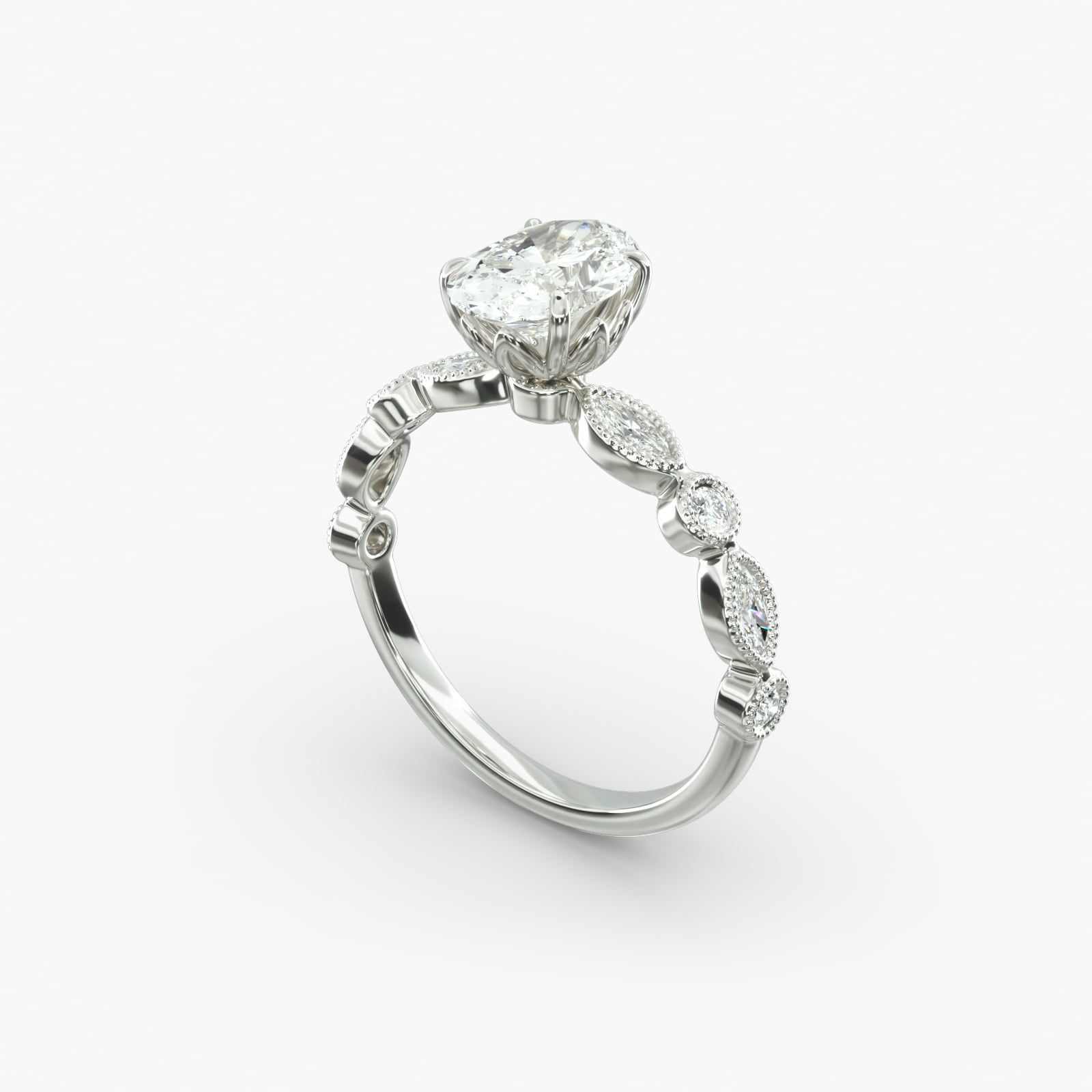 IGI 1.26 Carat I VS2 Oval Cut Diamond Round and Marquise Shape Diamond Engagement Ring