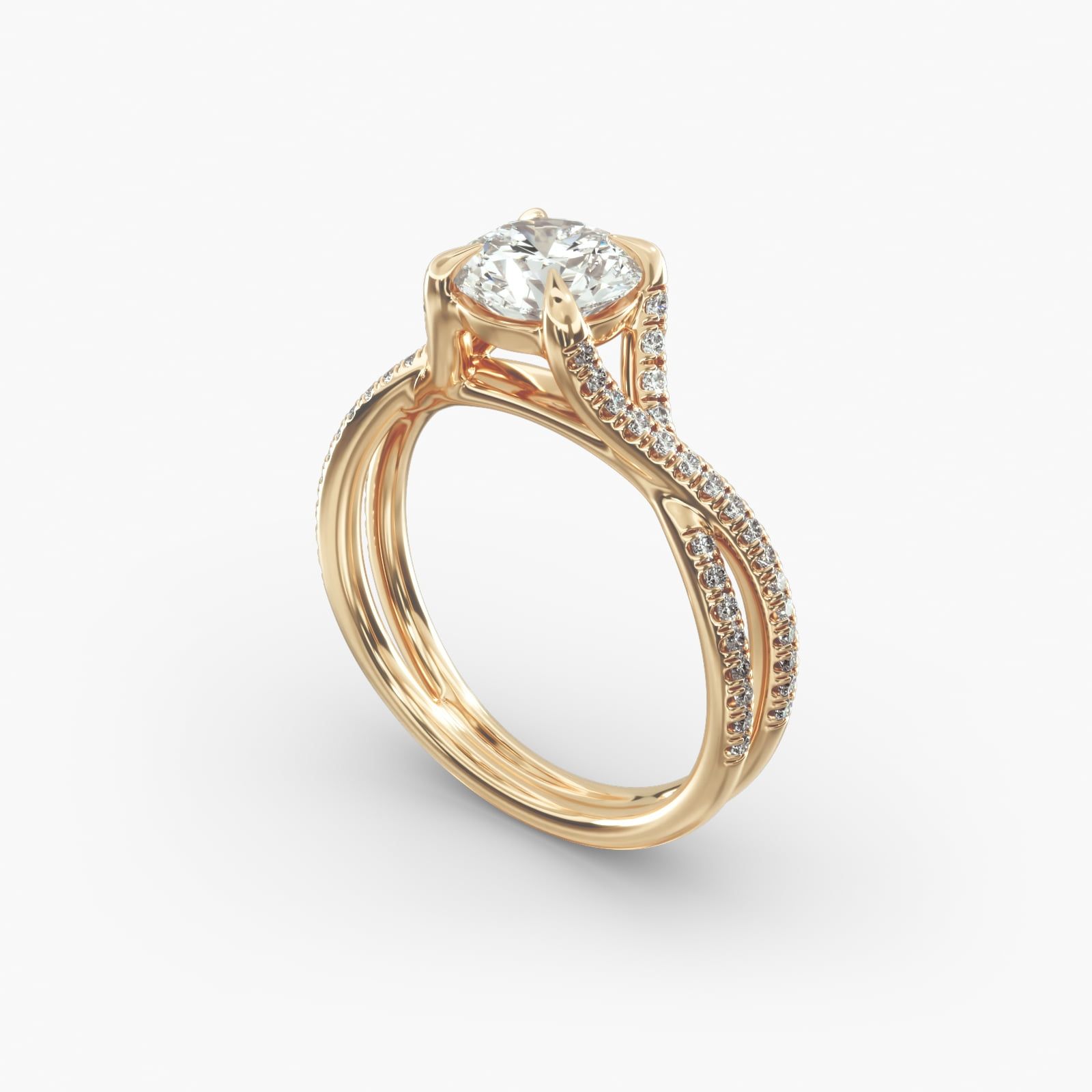 14K Yellow Gold Twin Pave Cross Over Diamond Engagement Ring