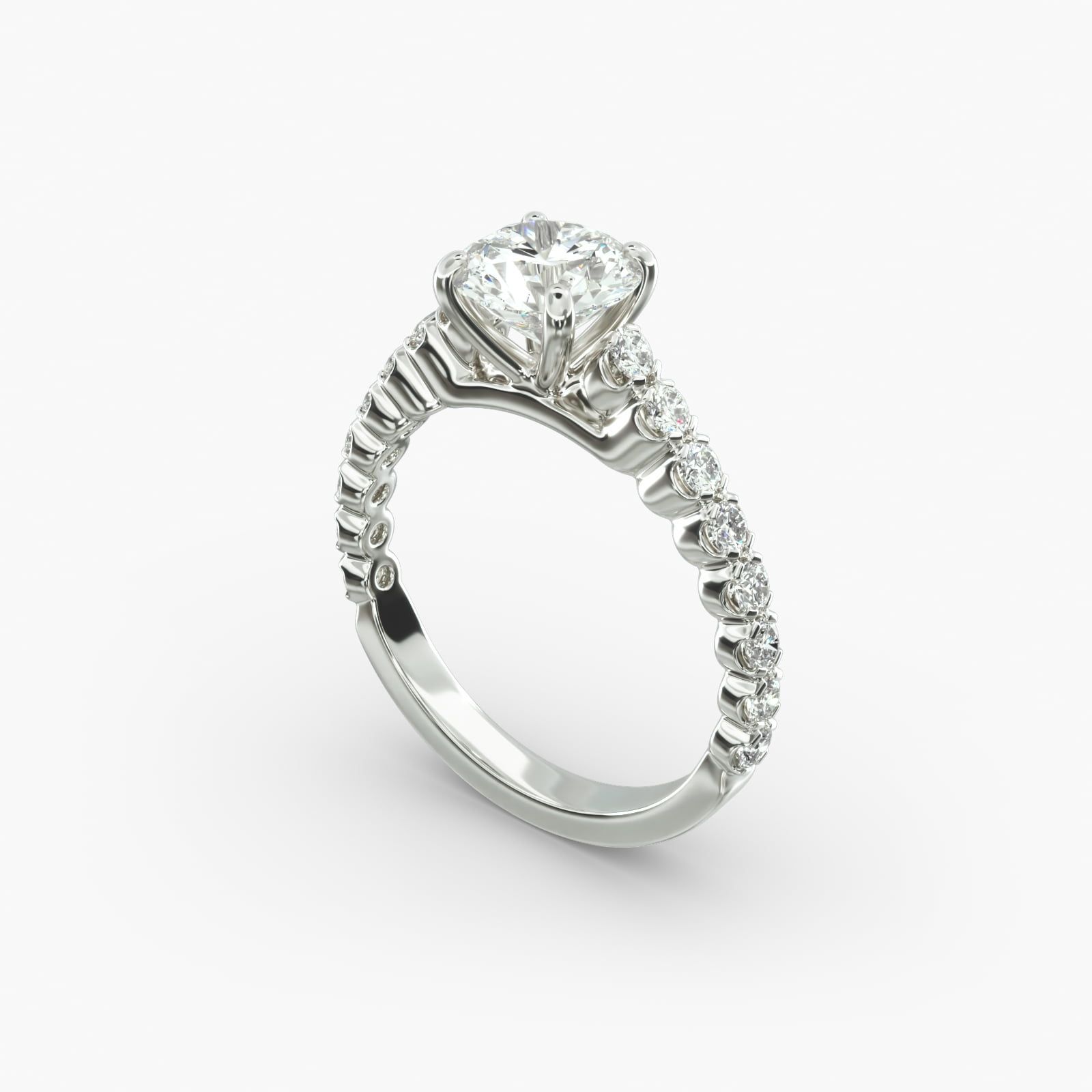 14K White Gold Scallop Style Diamond Engagement Ring 17090w14