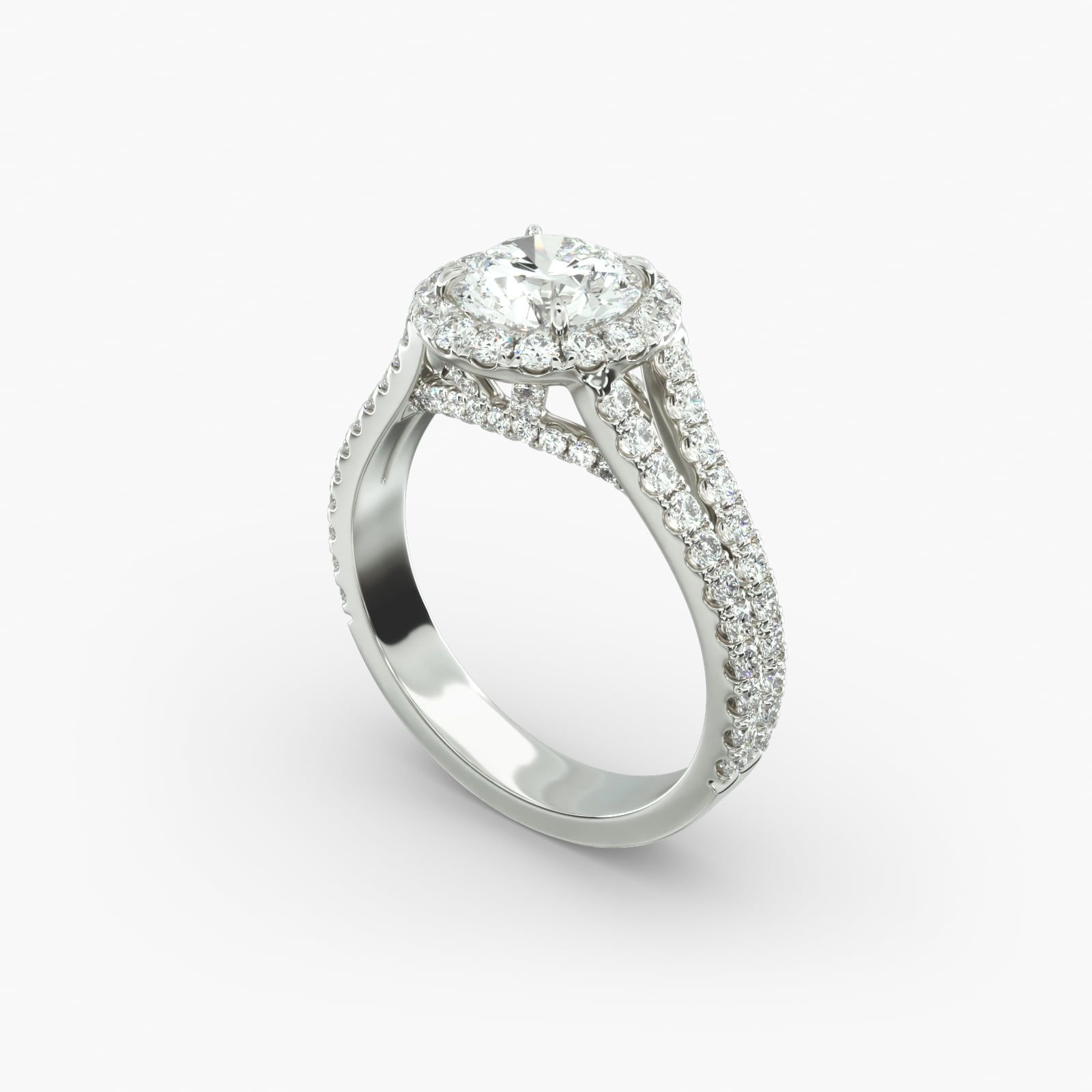 Platinum round halo engagement ring top