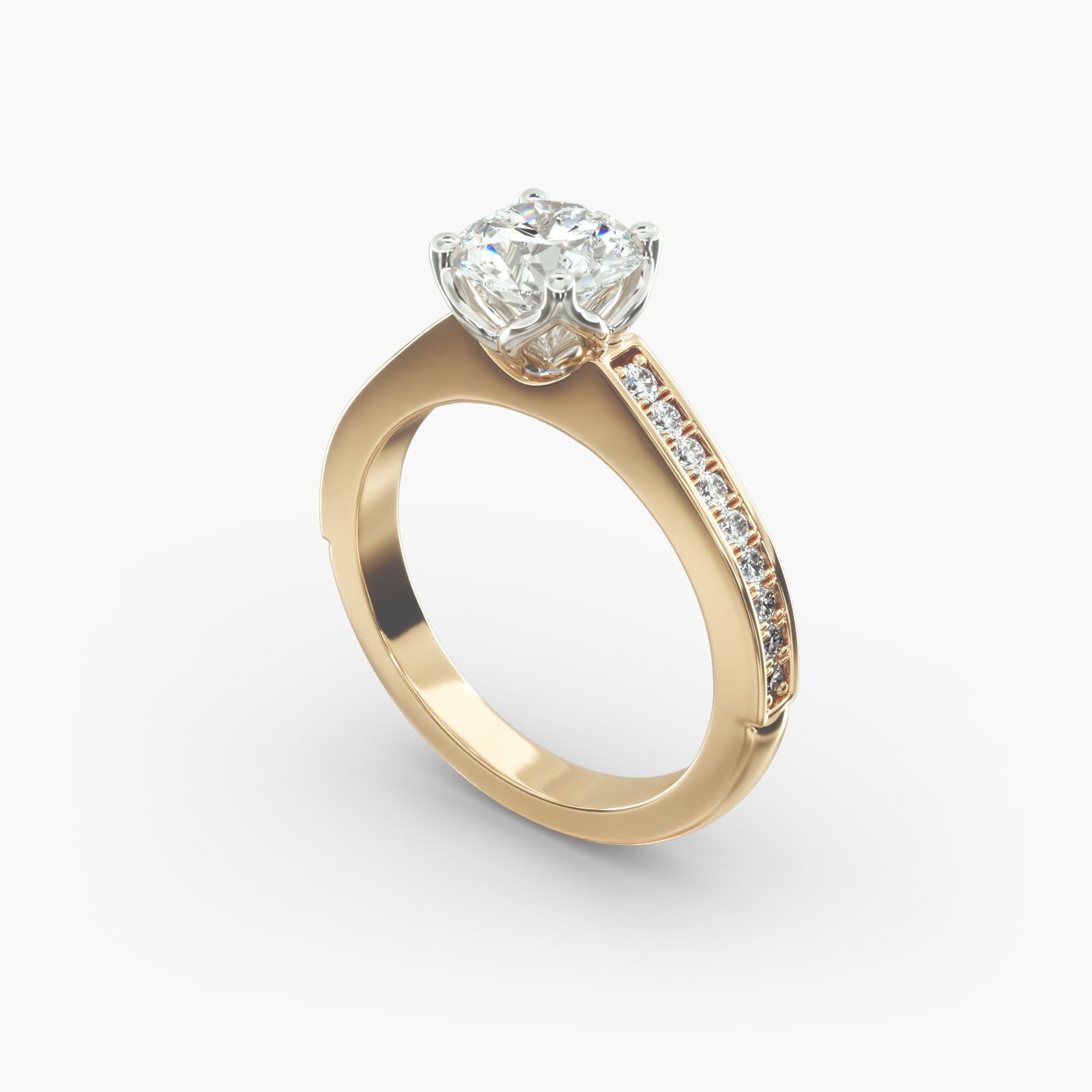 18K Yellow Gold Bead Set Cathedral Diamond Engagement Ring